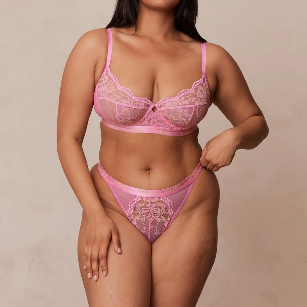 Bicolore Blossom Balcony Soutien-Gorge et String Ensemble - Rose