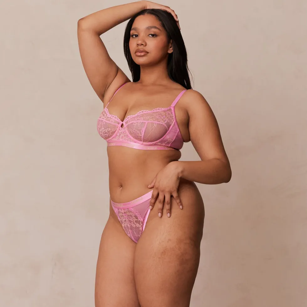 Bicolore Blossom Balcony Soutien-Gorge et String Ensemble - Rose