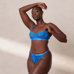 Blossom Balcony Soutien-Gorge et String Ensemble - Bleu cobalt