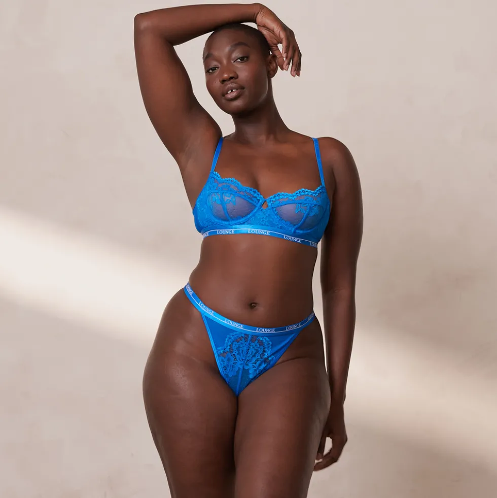 Blossom Balcony Soutien-Gorge et String Ensemble - Bleu cobalt