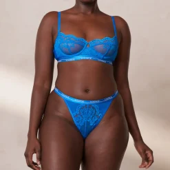 Blossom Balcony Soutien-Gorge et String Ensemble - Bleu cobalt