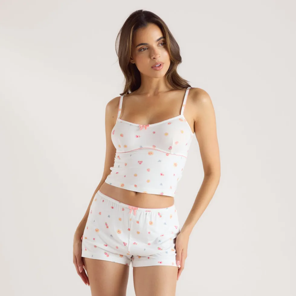 Caraco de Pyjama en Modal - Fruits Blancs