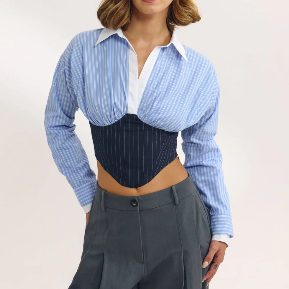 Chemise Bustier à Manches Longues - Bleu