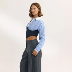 Chemise Bustier à Manches Longues - Bleu