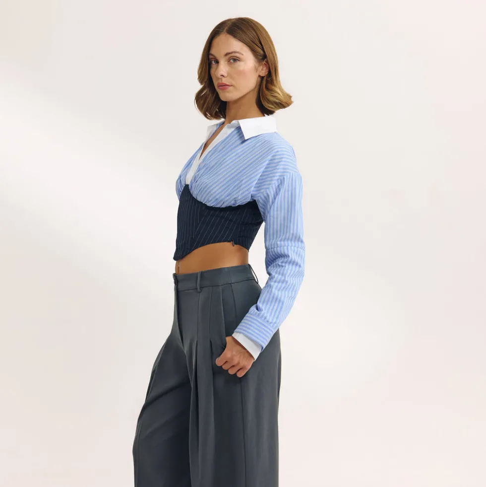 Chemise Bustier à Manches Longues - Bleu