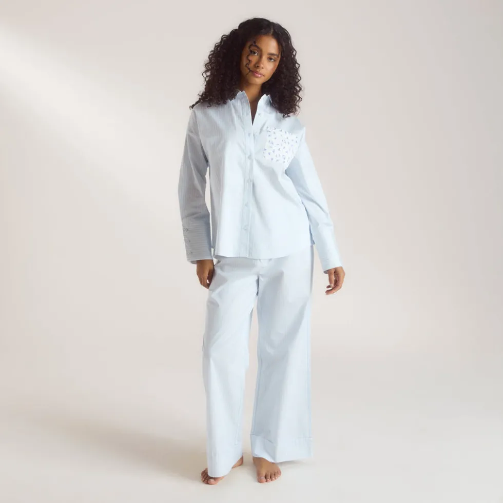 Chemise de Pyjama Bloom & Stripe - Bleu