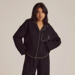 Chemise de Pyjama Crinkle - Noir