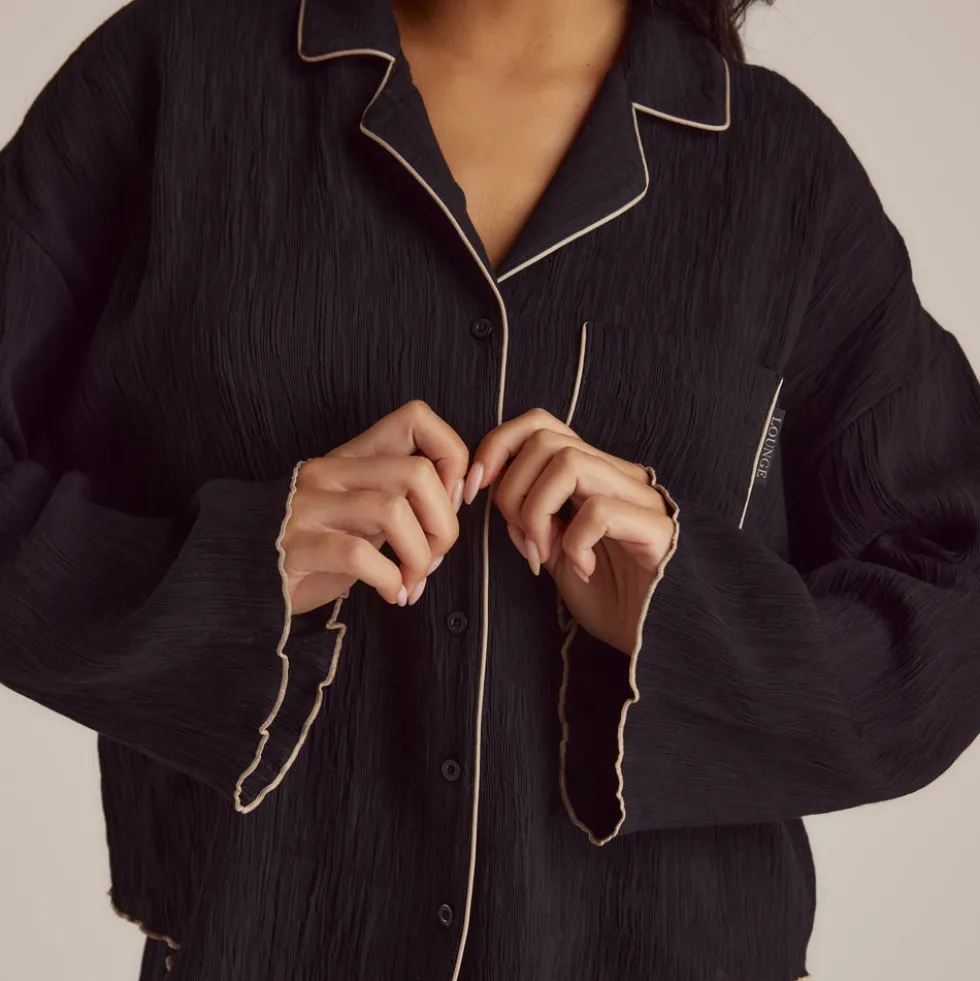 Chemise de Pyjama Crinkle - Noir