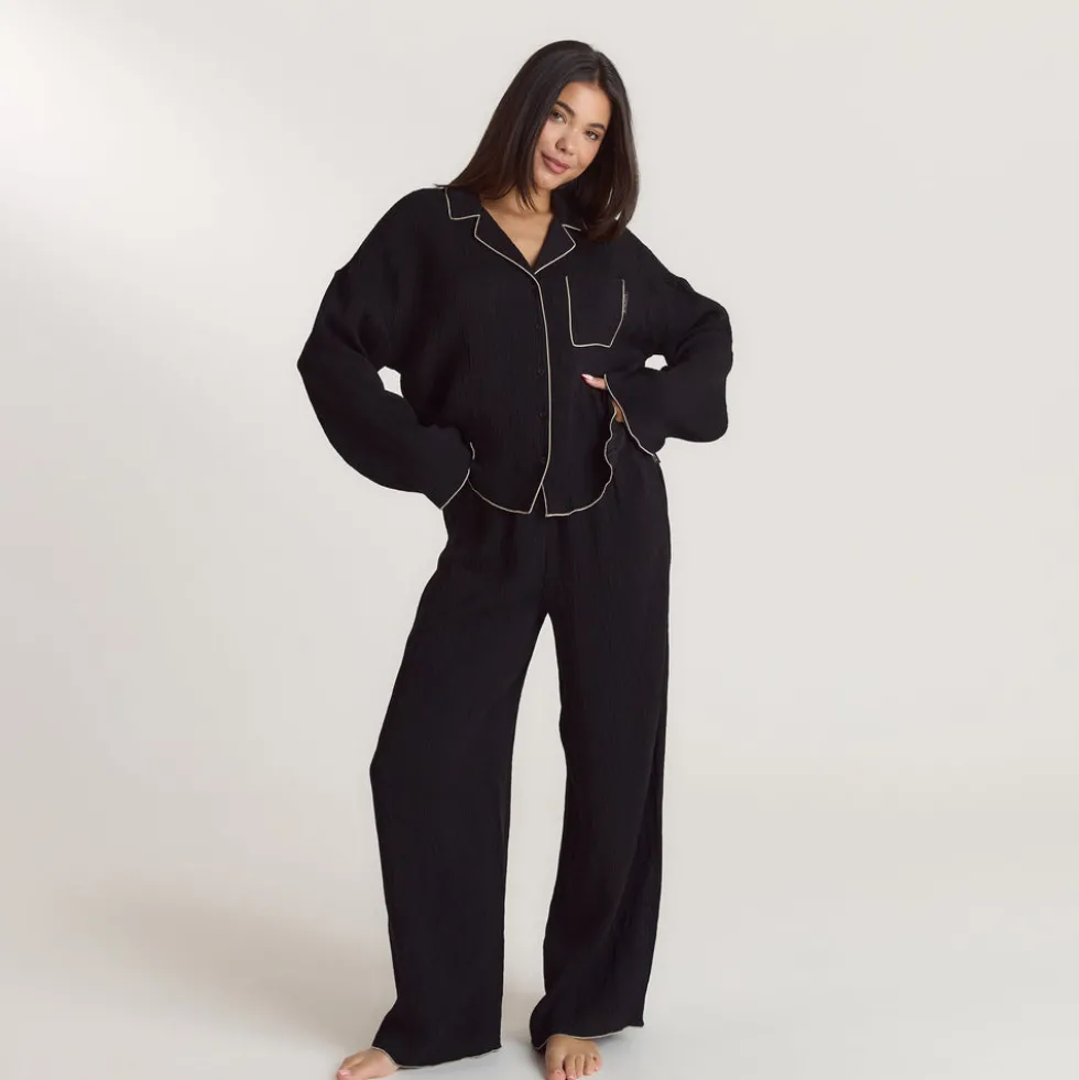 Chemise de Pyjama Crinkle - Noir
