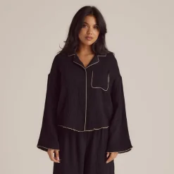 Chemise de Pyjama Crinkle - Noir