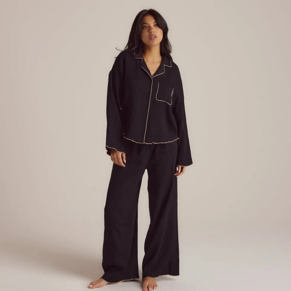 Chemise de Pyjama Crinkle - Noir