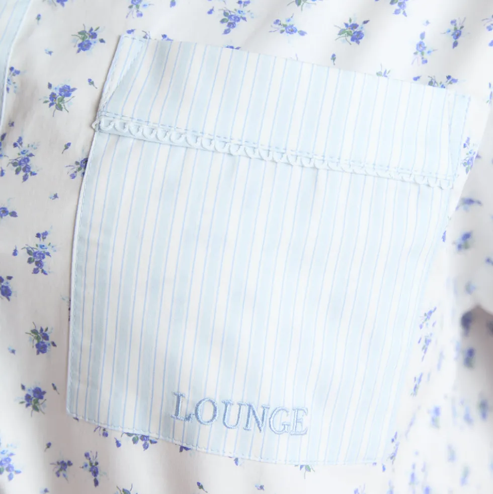 Chemise de Pyjama à Manches Courtes Bloom & Stripe - Bleu