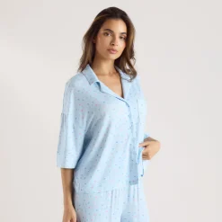 Chemise de Pyjama à Manches Courtes en Modal - Bleu Floral