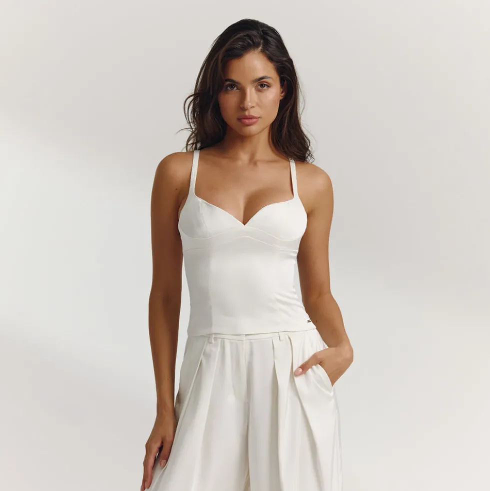 Crop Top Structuré en Satin - Écru