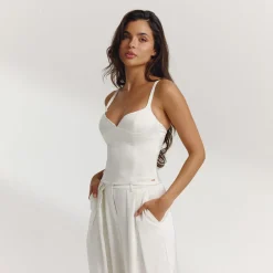 Crop Top Structuré en Satin - Écru