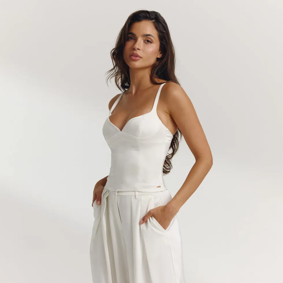 Crop Top Structuré en Satin - Écru