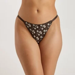 Culotte Triangle Brésilienne en Pointelle - Marron Floral