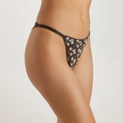 Culotte Triangle Brésilienne en Pointelle - Marron Floral