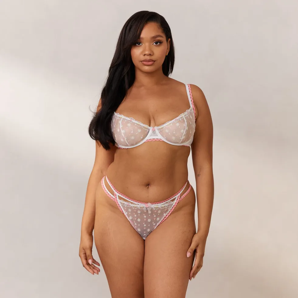 Daisy Embroidered Balcony Soutien-Gorge - Blanc