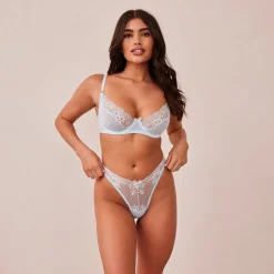 Fleur Balcony Soutien-Gorge et String Ensemble - Bleu