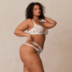 Fleur Balcony Soutien-Gorge et G-string Ensemble - Blanc et Bleu