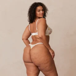 Fleur Balcony Soutien-Gorge et G-string Ensemble - Blanc et Jaune