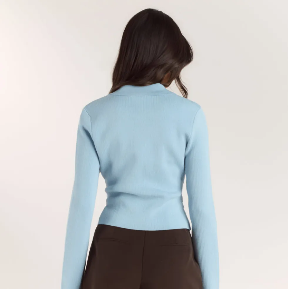 Gilet en Maille Côletée - Bleu Clair