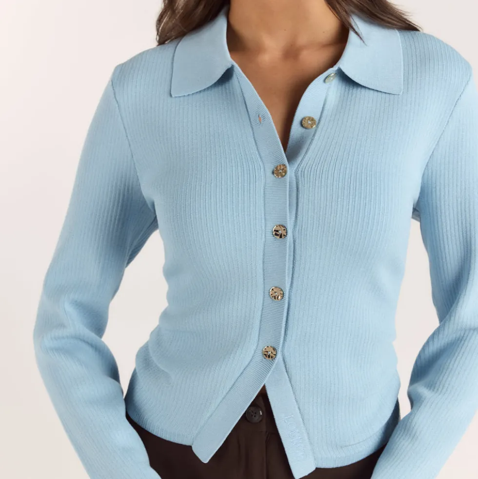 Gilet en Maille Côletée - Bleu Clair