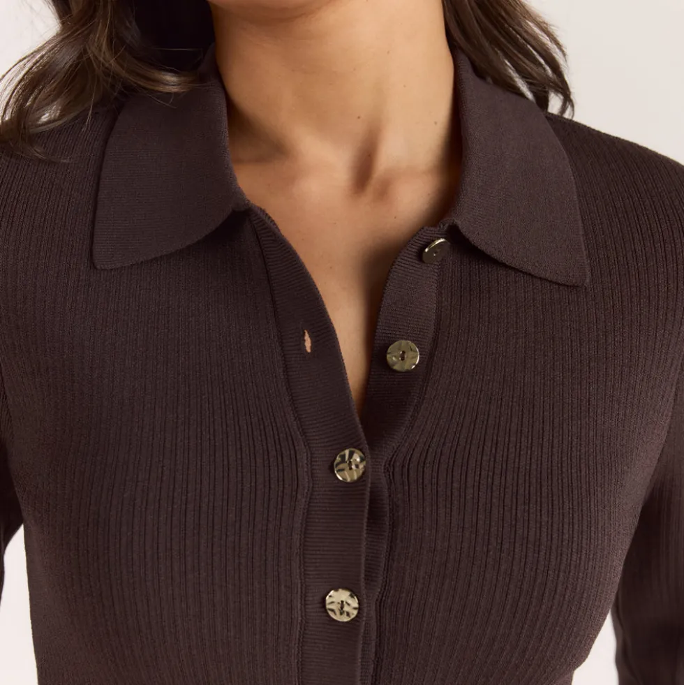 Gilet en Maille Côletée - Chocolat
