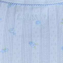 Haut de Pyjama Ajusté en Pointelle - Bleu Floral