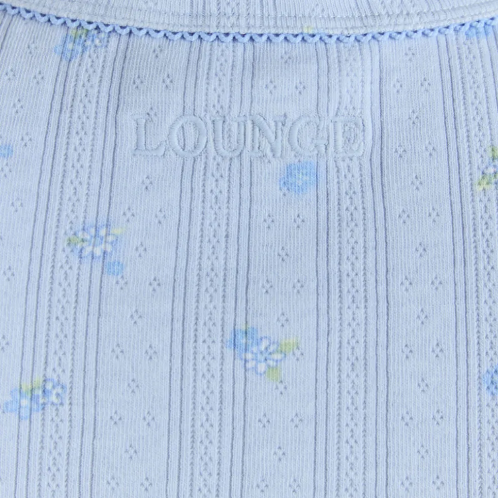 Haut de Pyjama Ajusté en Pointelle - Bleu Floral