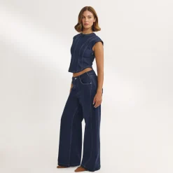 Jean Large à Taille Basse - Indigo