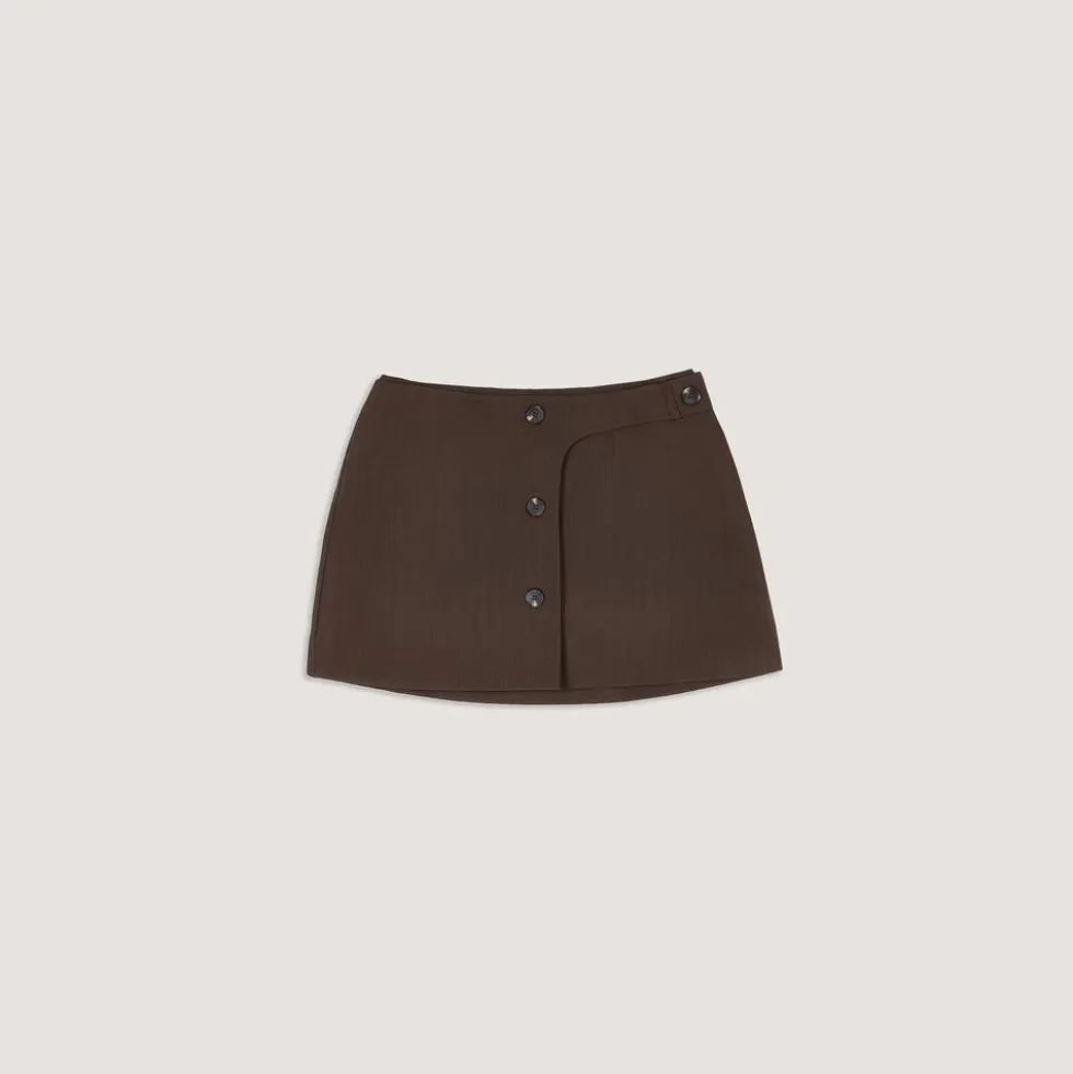 Mini-jupe Boutonnée - Marron Foncé
