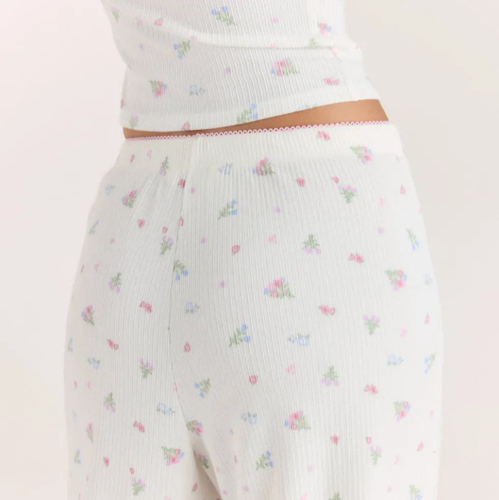Pantalon de Pyjama Côtelé - Blanc Floral