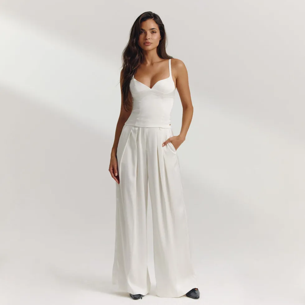 Pantalon Large en Satin - Écru