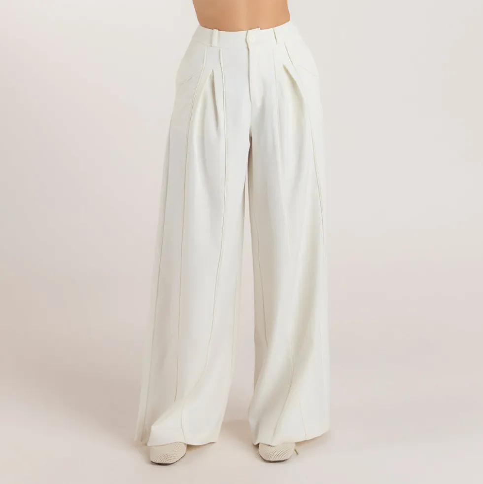 Pantalon Large à Plis - Écru
