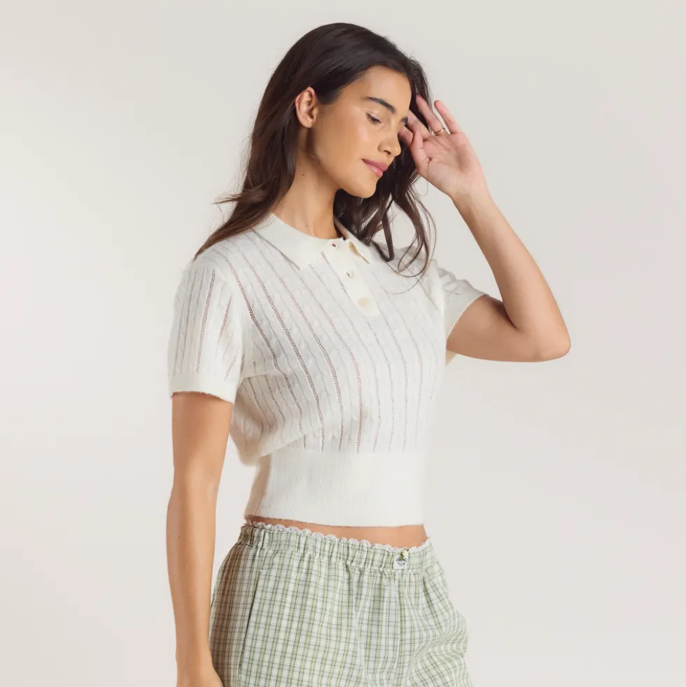Polo en Maille Transparente - Crème