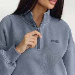 Pull avec Quart de Zip - Bleu Délavé