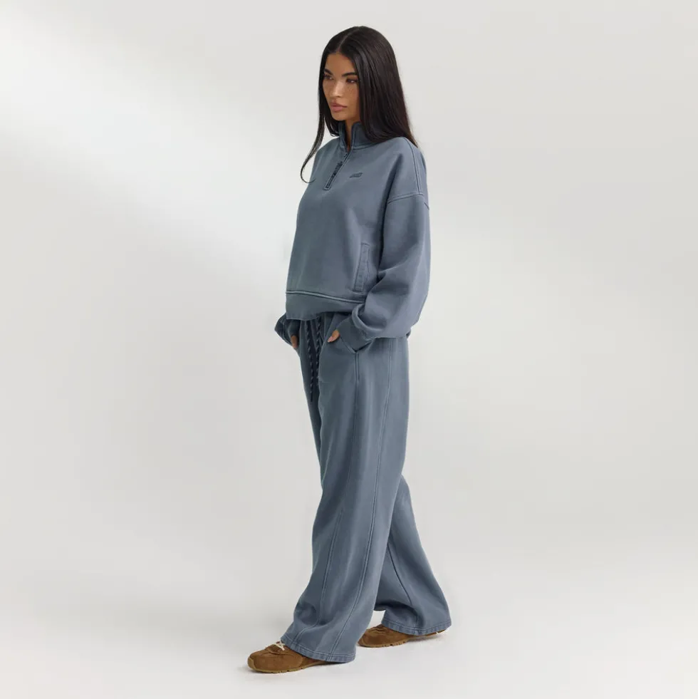 Pull avec Quart de Zip - Bleu Délavé