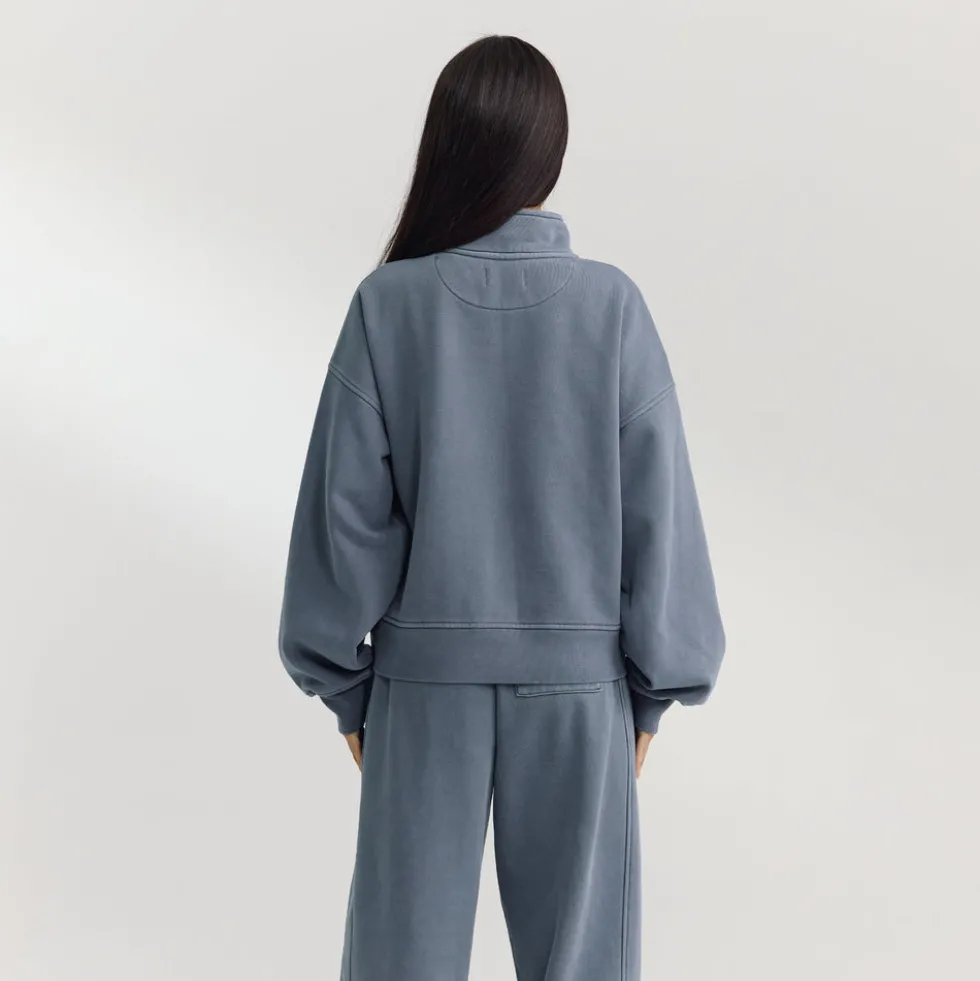 Pull avec Quart de Zip - Bleu Délavé