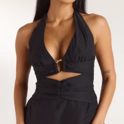 Robe Courte avec Fronces en Tencel - Noir