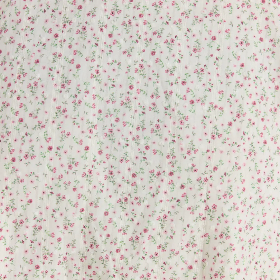 Robe Courte à Plis et Dentelle - Crème Florale