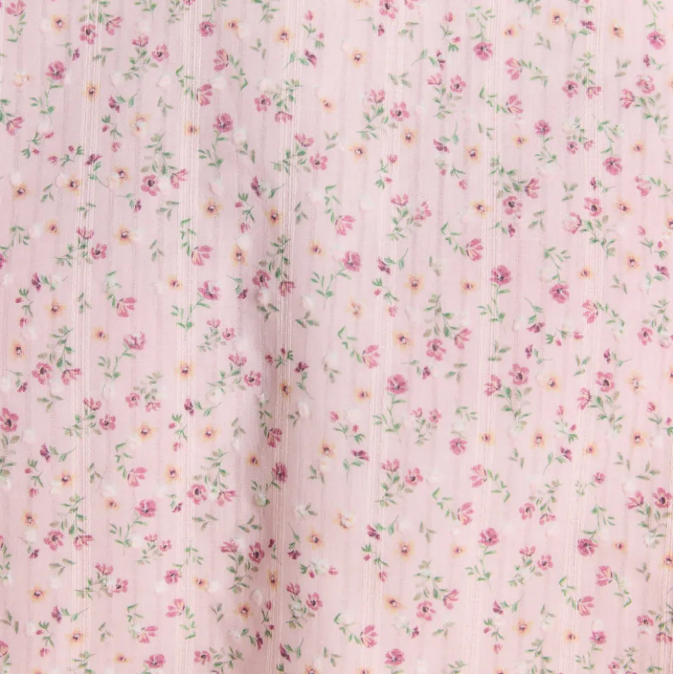 Robe Courte à Plis et Dentelle - Rose Floral