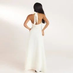 Robe Longue avec Fronces en Tencel - Crème
