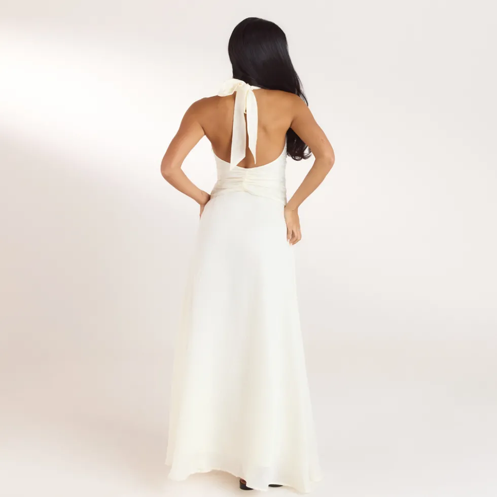 Robe Longue avec Fronces en Tencel - Crème