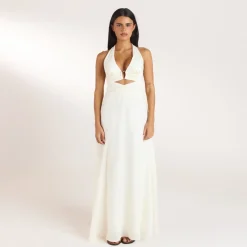 Robe Longue avec Fronces en Tencel - Crème