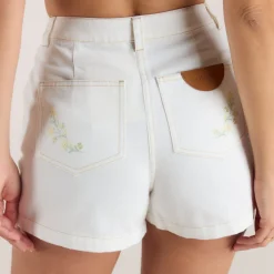 Short en Jean Brodé - Blanc