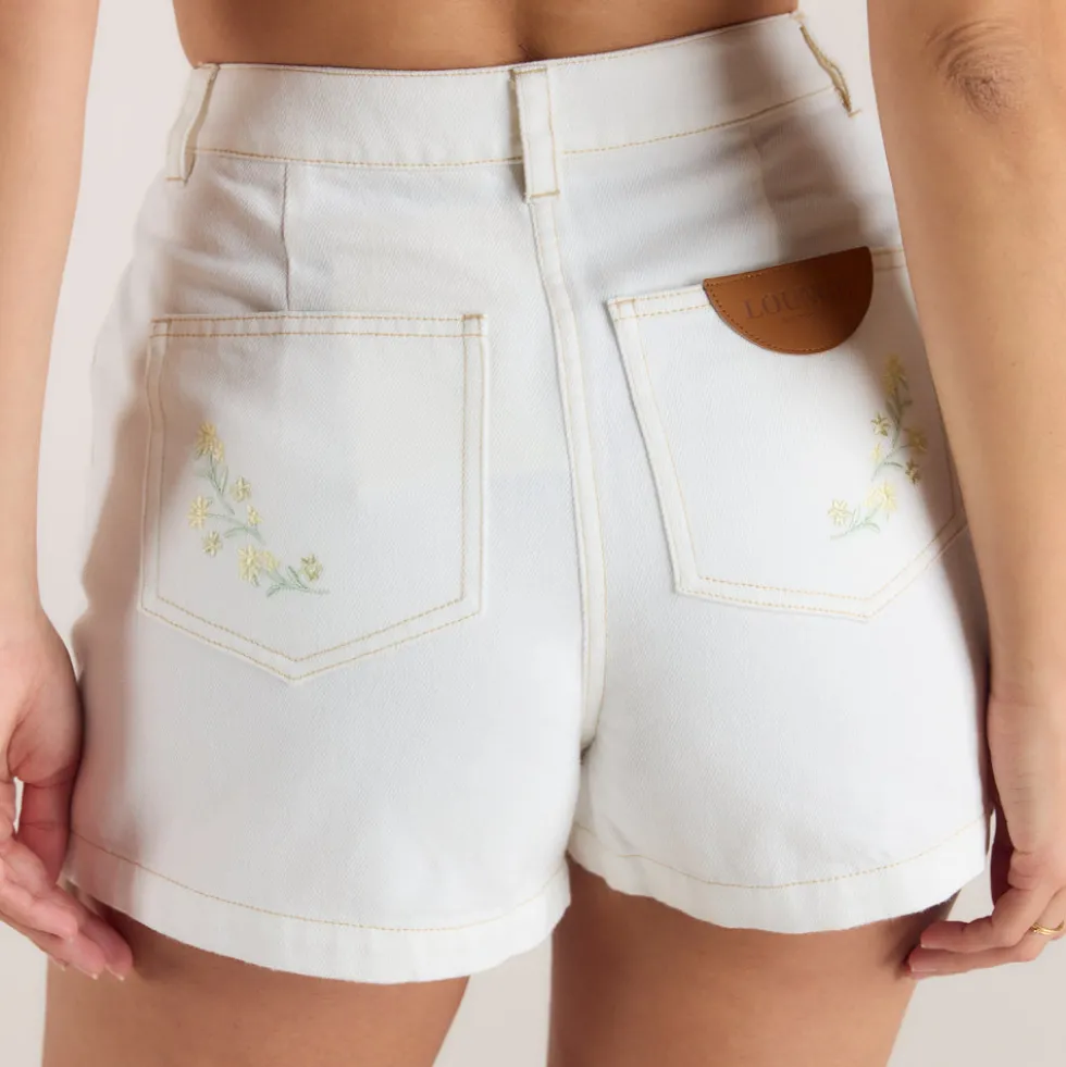 Short en Jean Brodé - Blanc