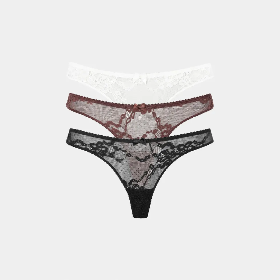 Strings en Dentelle Blossom (Lot de 3) - Noir
