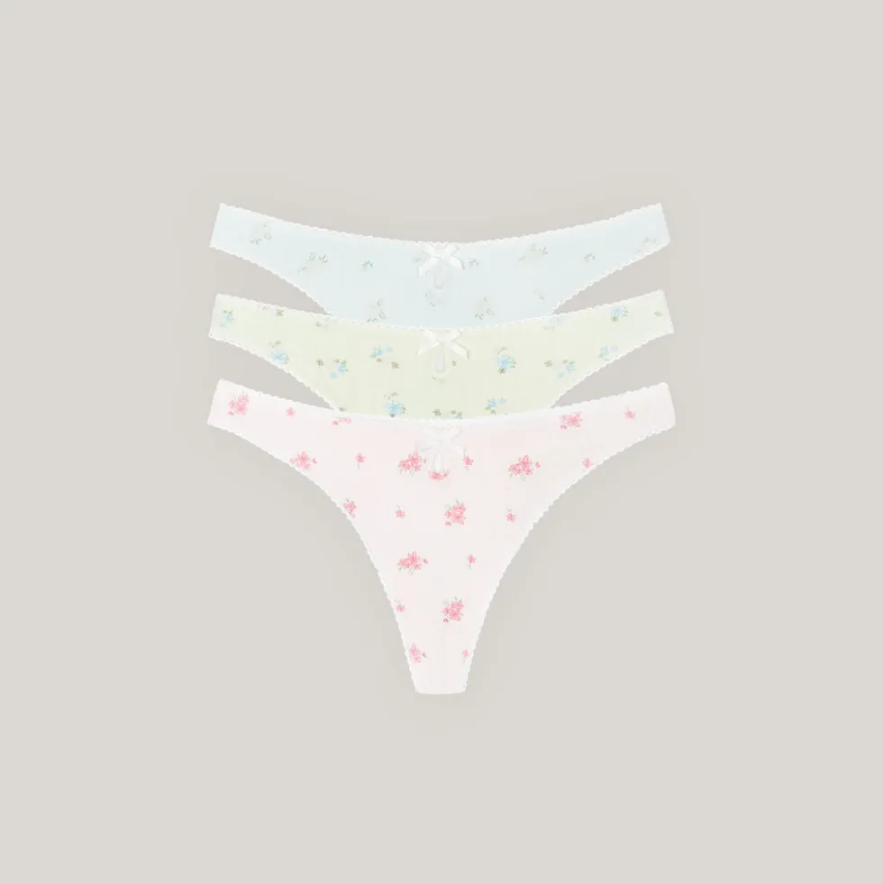 Strings en Pointelle (lot de 3) - Motif Pastel